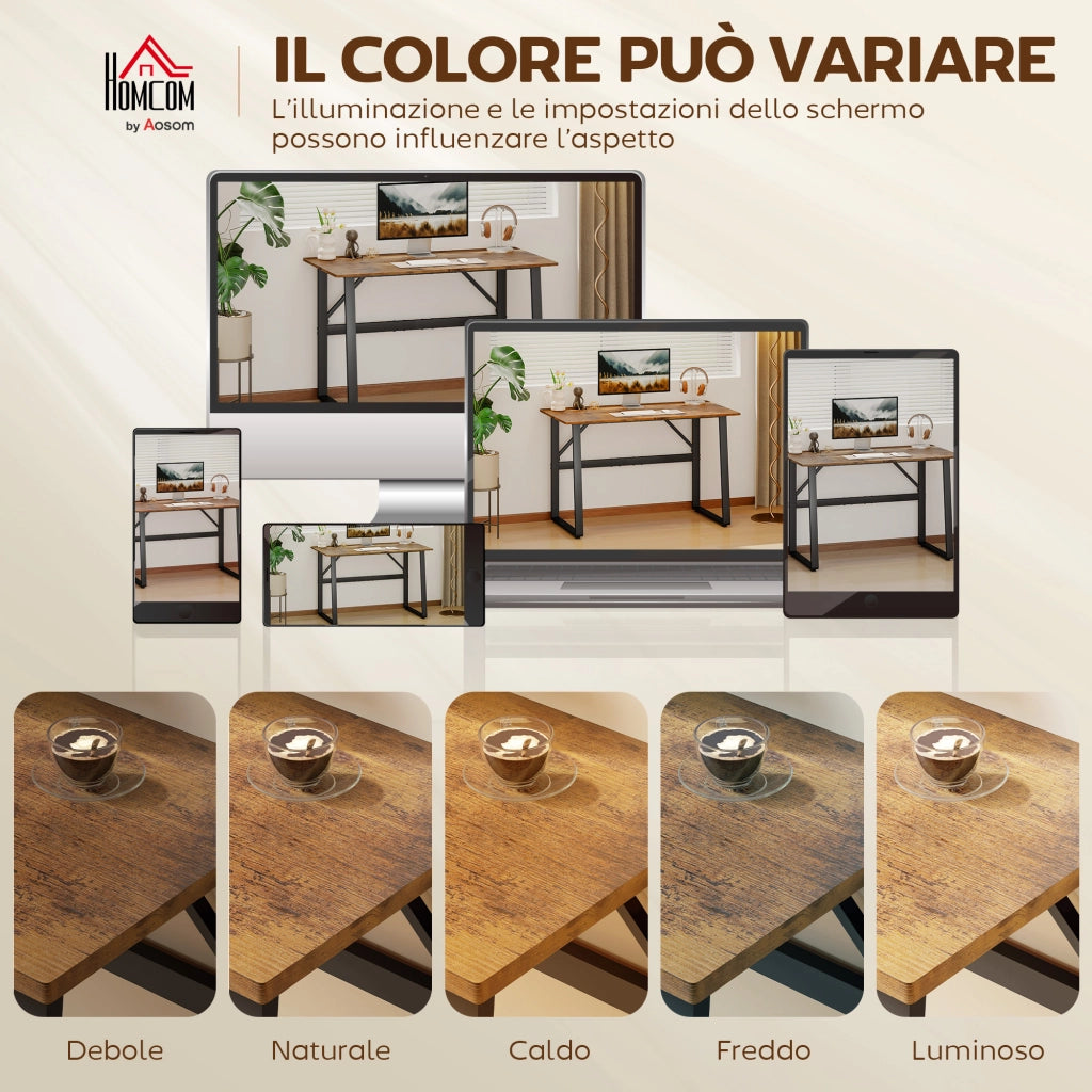 Scrivania per Camera Stile Industriale con Angoli Arrotondati, in Legno e Acciaio, 120x60x76 cm, Nero e Marrone