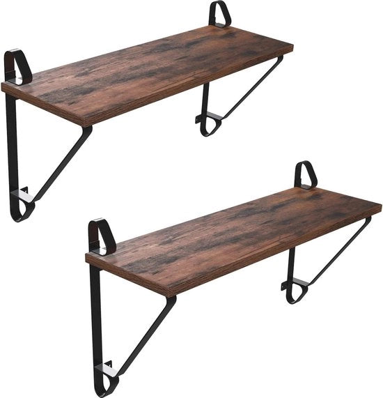 Set di 2 Grandi Pannelli da Parete Fluttuanti in Stile Industriale - Rustico Moka e Nero - 60 x 20 x 33 cm