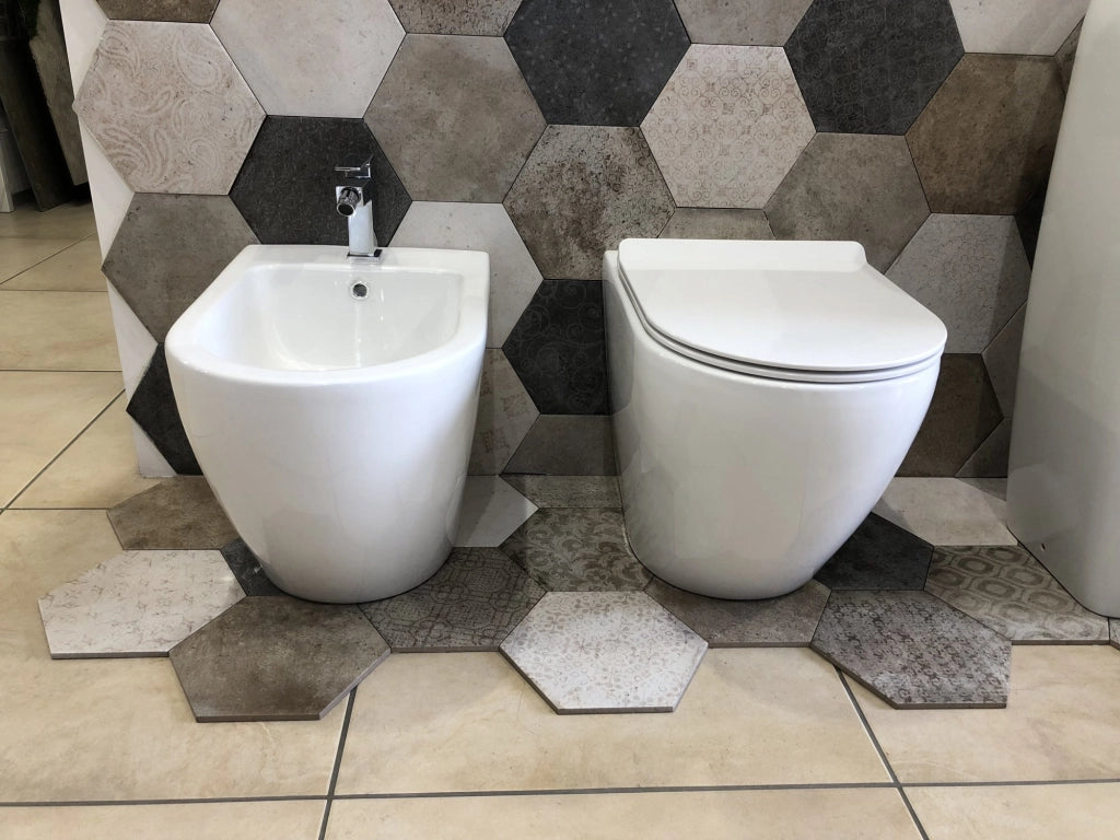 Coppia di sanitari wc e bidet a terra ceramica SICENA ROUNDED