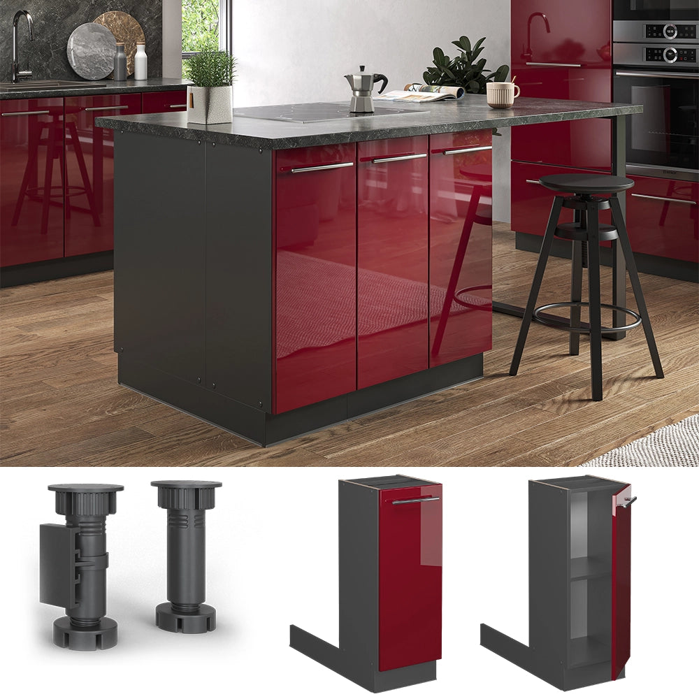 Vicco Isola cucina Rosso bordeaux lucido 30 cm senza piano di lavoro