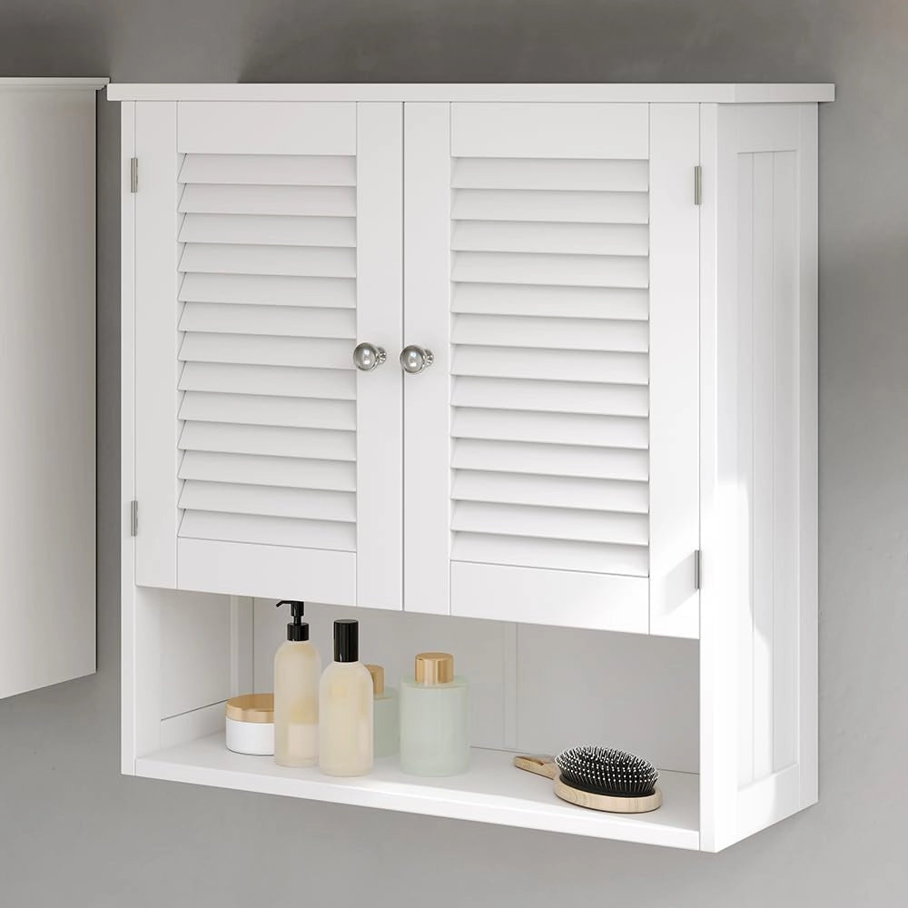 Armadietto a muro Riad, Bianco, 60 x 66 cm con 2 ante, per montaggio a parete per riporre accessori da bagno