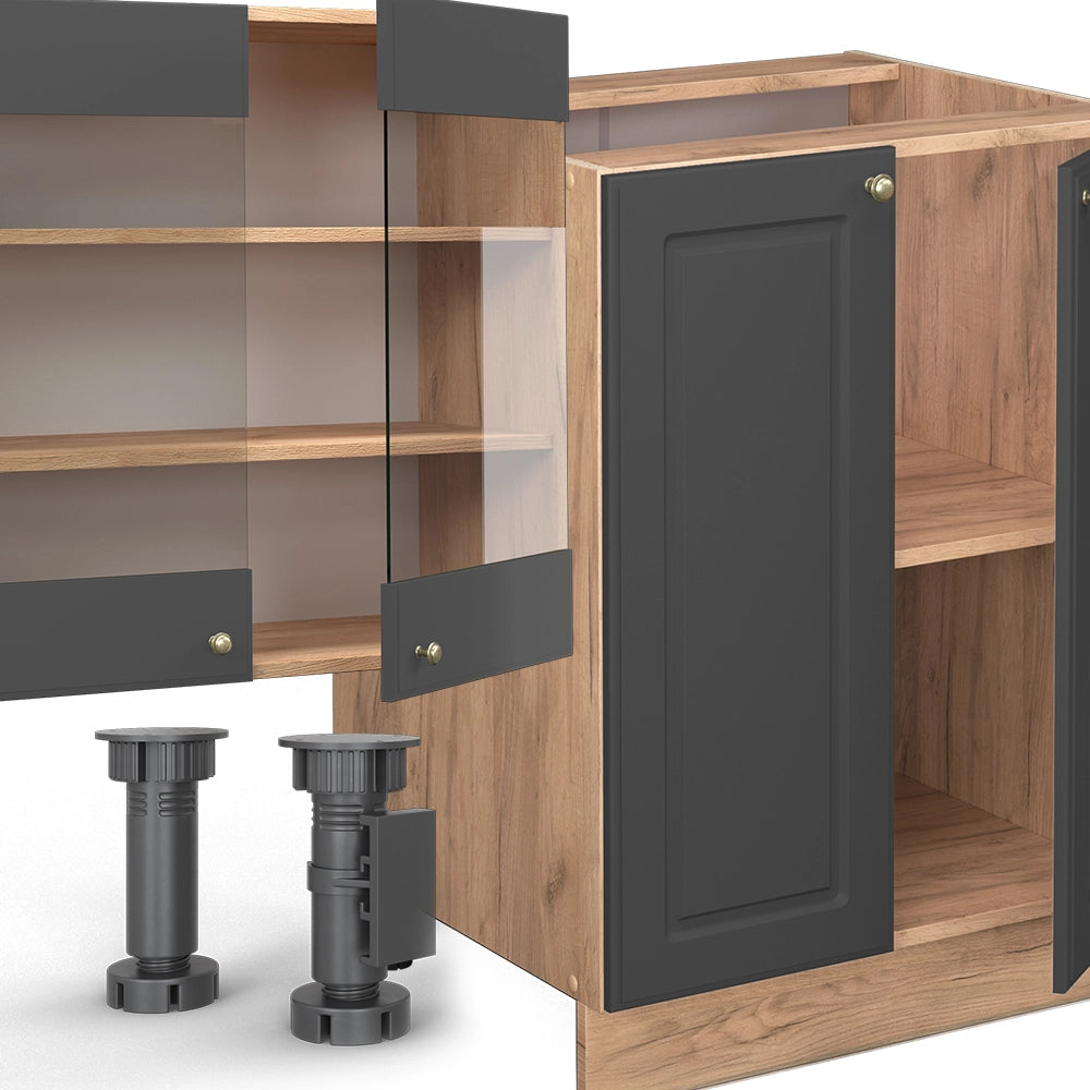 Cucina componibile Fame-Line Antracite rustico/Rovere dorato 300 cm con armadio alto, PL Rovere Vicco