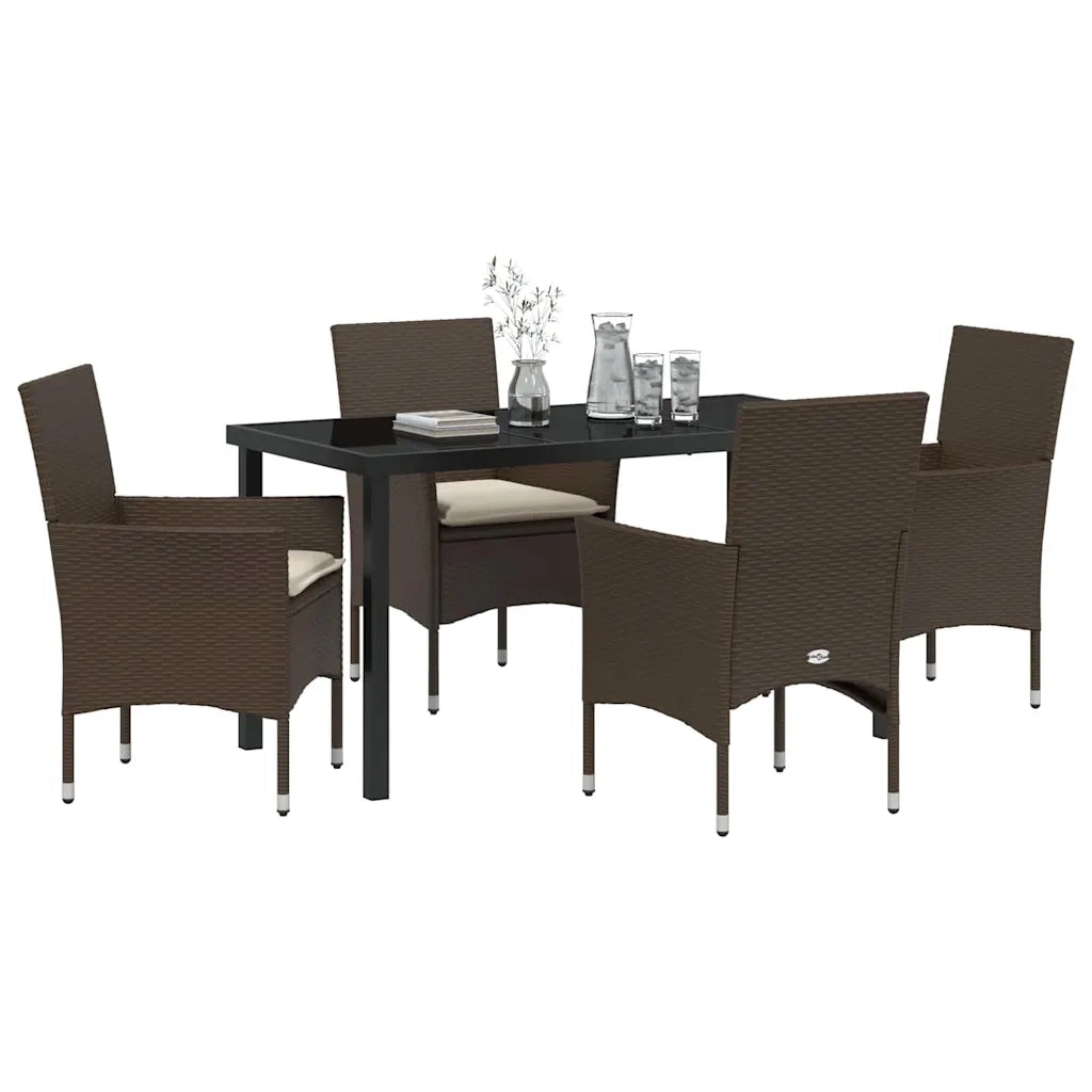 Set da Pranzo per Giardino con cuscino 5 pcs Marrone polyrattan 3379781