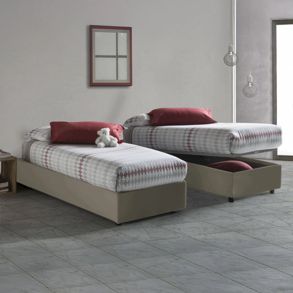 Abruzzo, Letto Singolo Materasso Incluso Made in Italy, Grigio Tortora