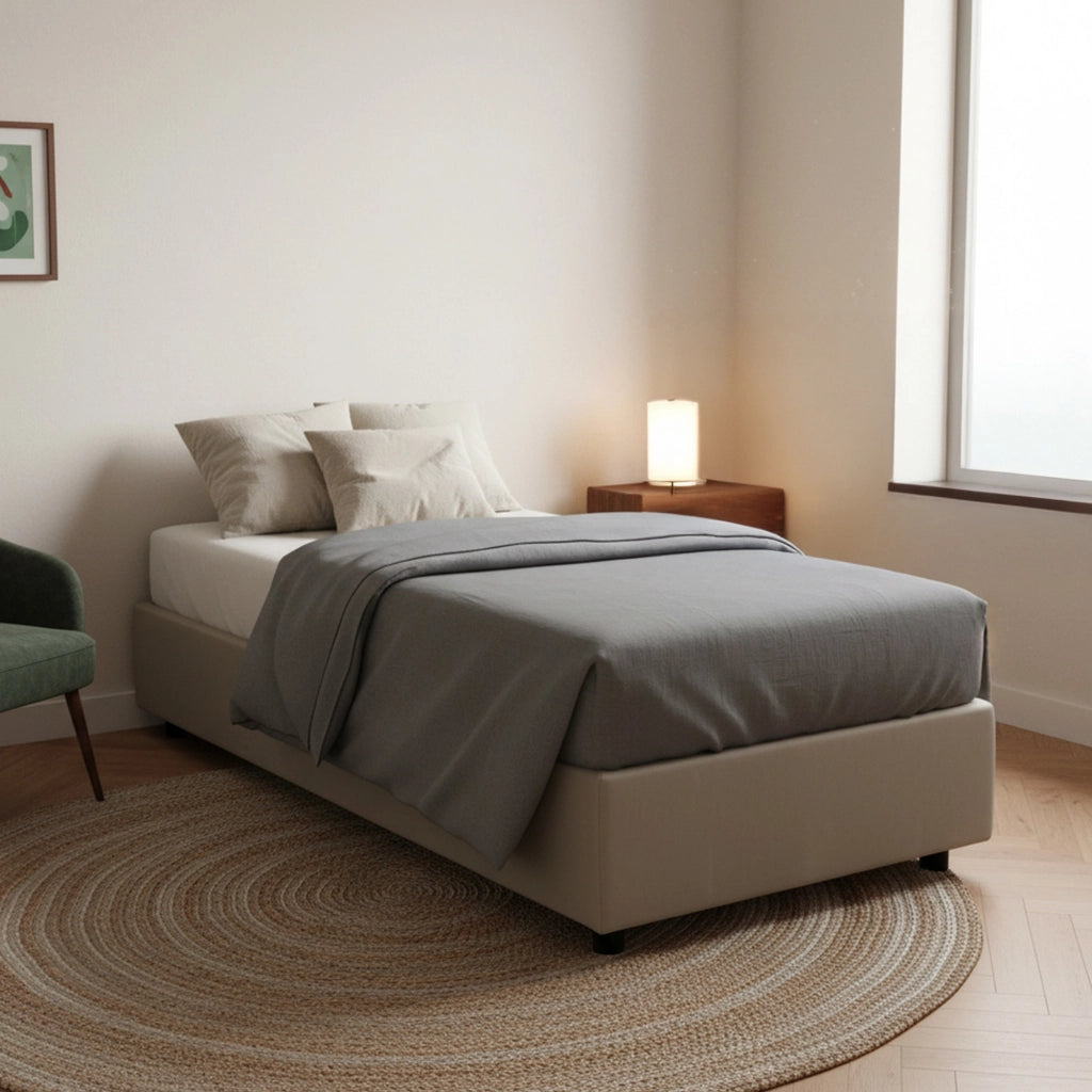 Abruzzo, Letto Singolo Materasso Incluso Made in Italy, Grigio Tortora