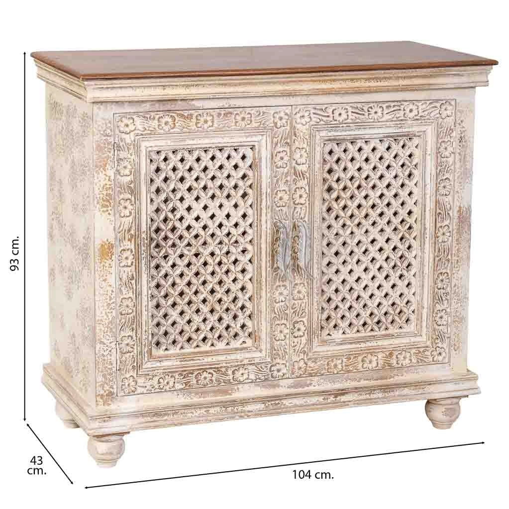 Tavolino da ingresso artigianale in legno bianco 104x43x93h cm
