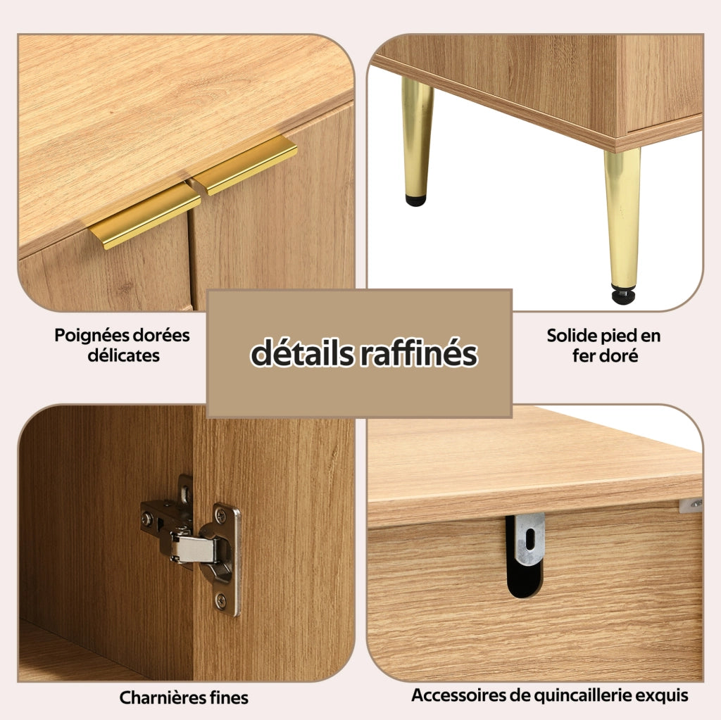 Credenza moderna 140x40x72 cm in MDF naturale a 4 ante