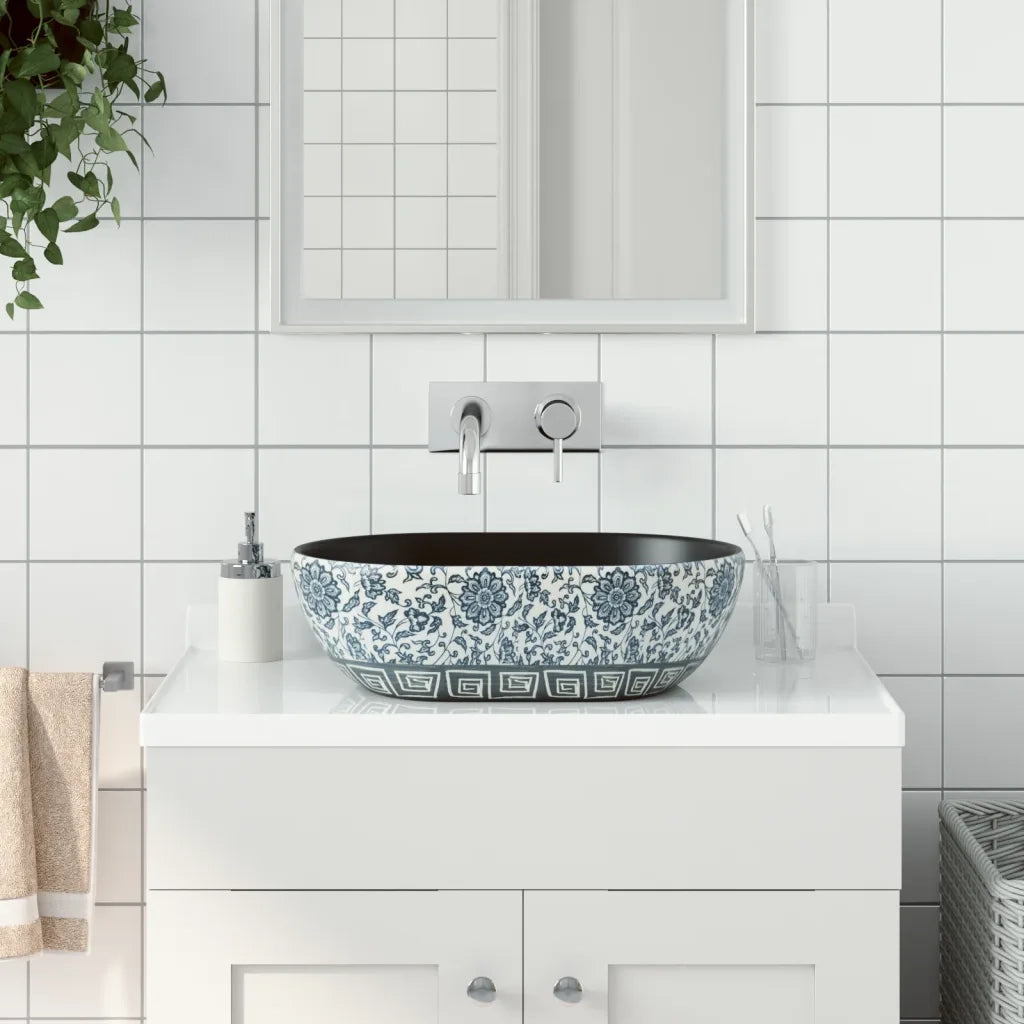 Lavabo da Appoggio Nero e Blu Ovale 47x33x13 cm Ceramica CFW8016953