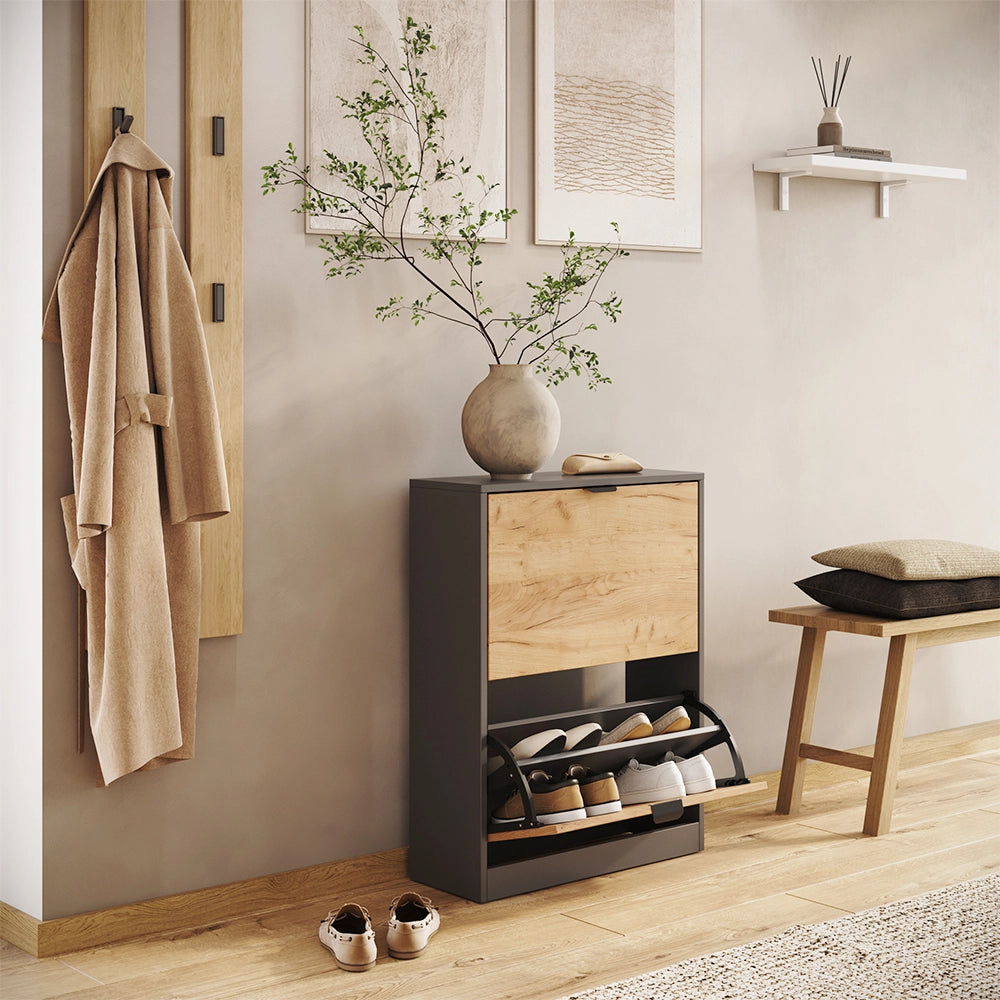 Scarpiera da ingresso Gizmo Rovere dorato/Antracite 59 x 77.6 cm con 2 scomparti Vicco