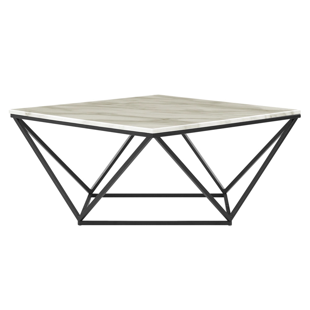 Tavolino da caffè di colore beige nero 80 x 80 cm MDF effetto marmo soggiorno