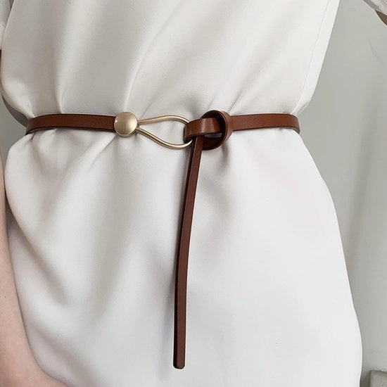Cintura in pelle per donna, sottile cinturino, chiusura a nodo moda, cinturino per abito, giacca, impermeabile