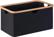 Wasmachine Opvougbile 63L, Wasmachine con maniglie in bambù, Scatola di stoccaggio in nero per camera da letto, bagno, area lavanderia