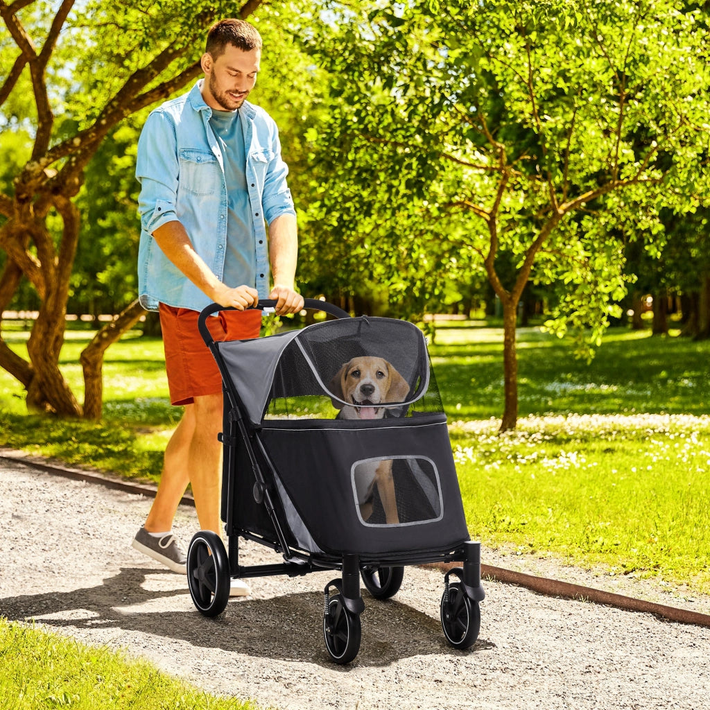 Carrello per Cani Pieghevole con Cestino ¨C Zephmum ¨C Grigio 112x65x100 cm