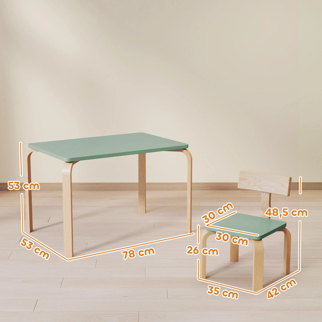 Tavolo bambini con 2 sedie ¨C zephmum ¨C legno, 78x53x53cm, verde
