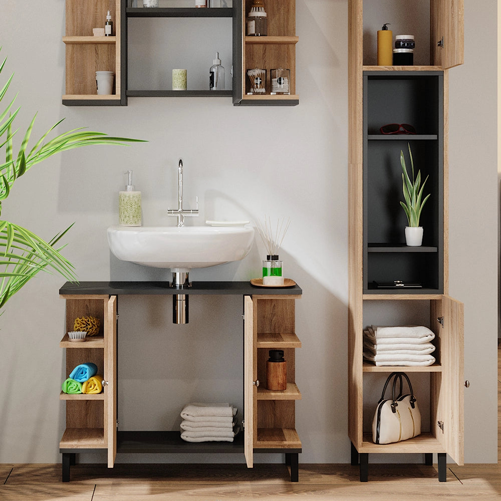 Vicco Set di mobili da bagno Sonoma 3 parti, con colonna