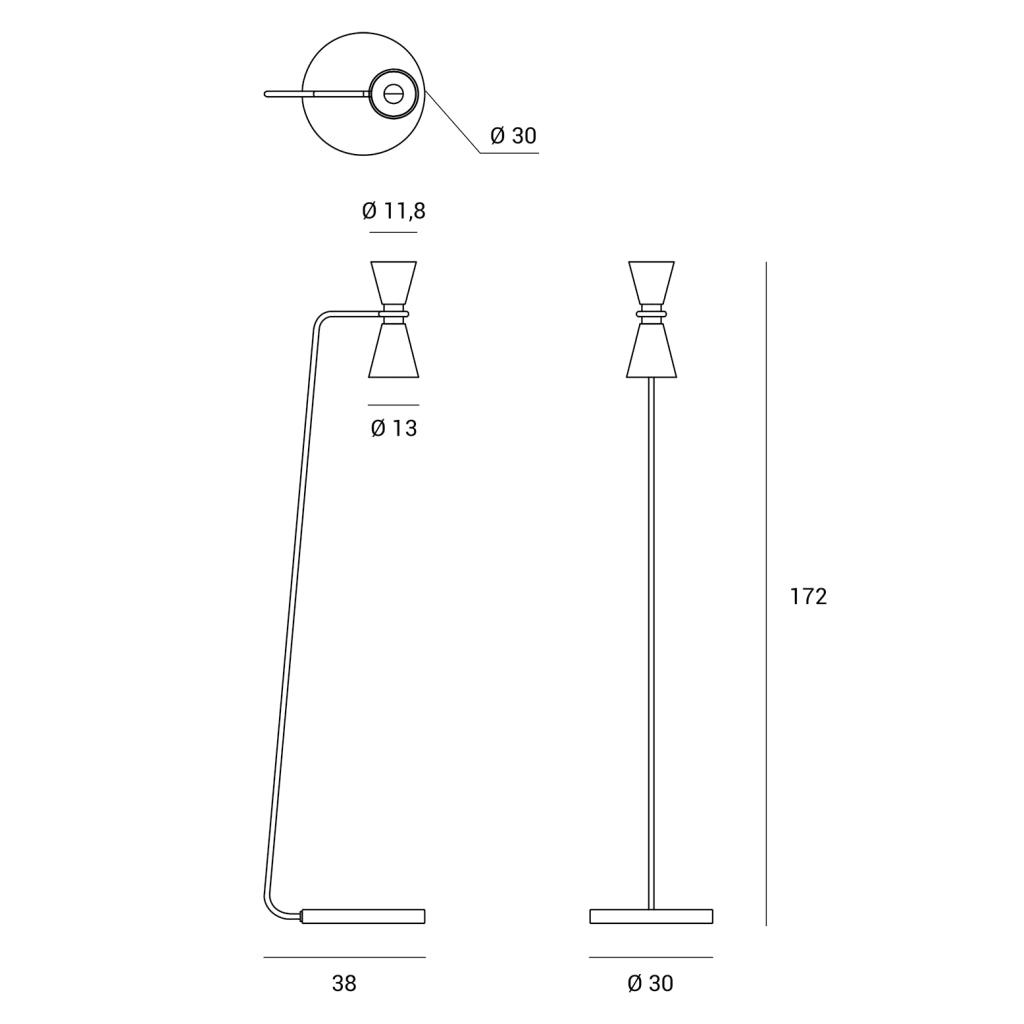 GRAAL LAMPADA DA TERRA 2 LUCI METALLO GRIGIO PARTICOLARI NERI  H.172CM