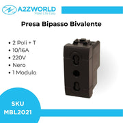 Presa Bipasso Bivalente 2P+T 10/16A 220V MBL Nero 1M Compatibile Bticino Living International BLN2001
