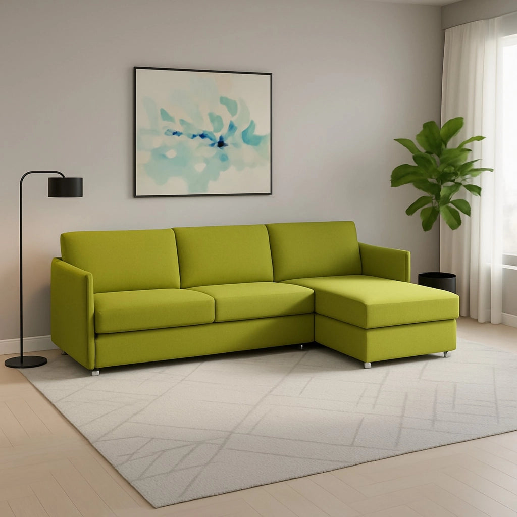 Posina, Divano Fisso con Penisola Sfoderabile Made in Italy, 260x160 cm Verde