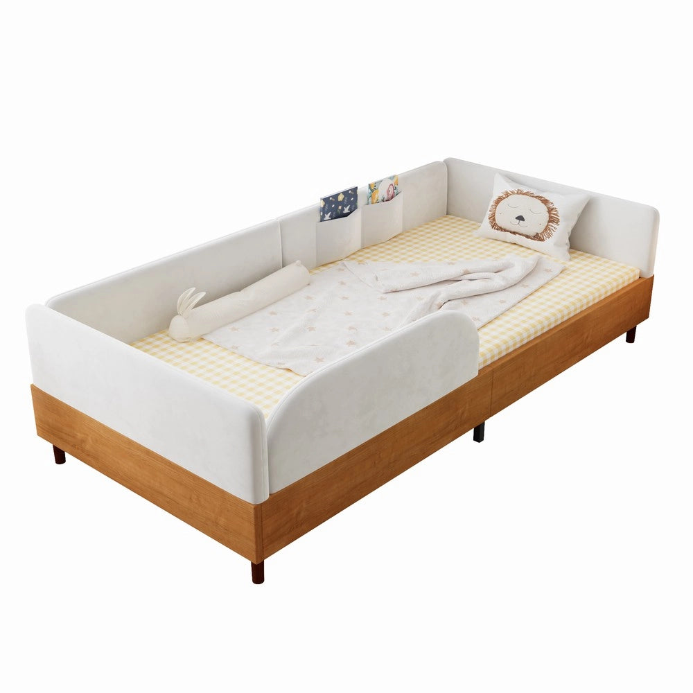 Letto Singolo Imbottito in Velluto e Legno ¨C Xylo ¨C Bianco, 90x200cm