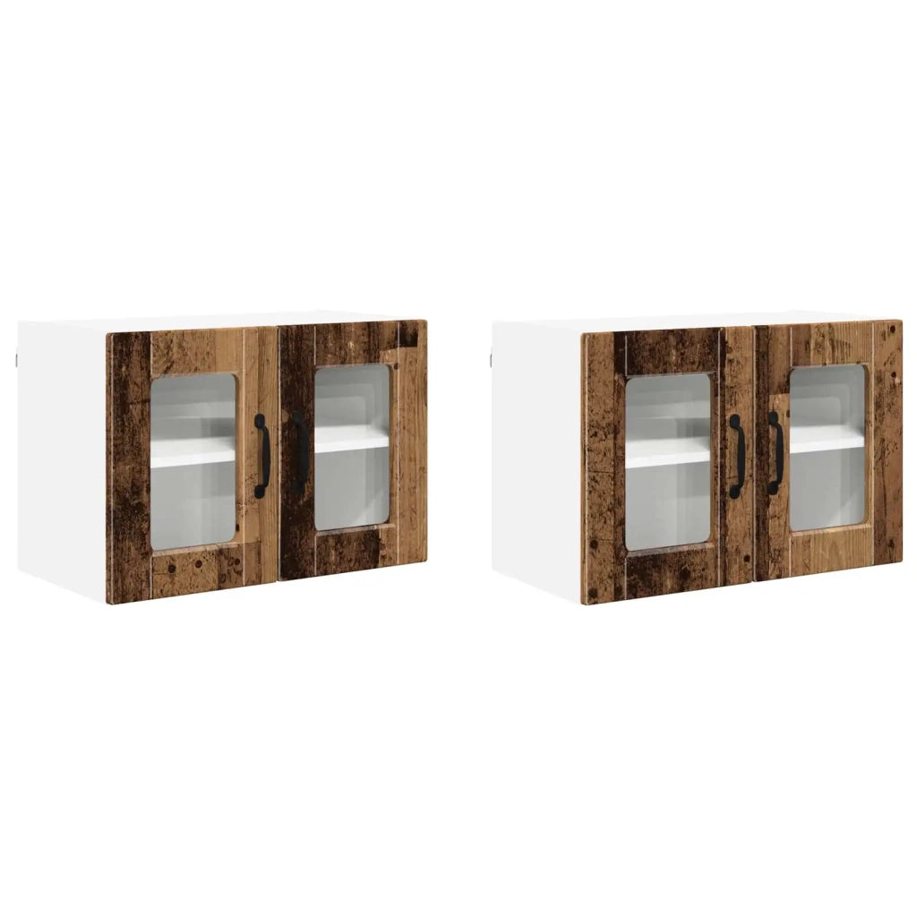 Pensile da cucina | Mobile in vetro da parete PORTO 2 pz Legno vecchio