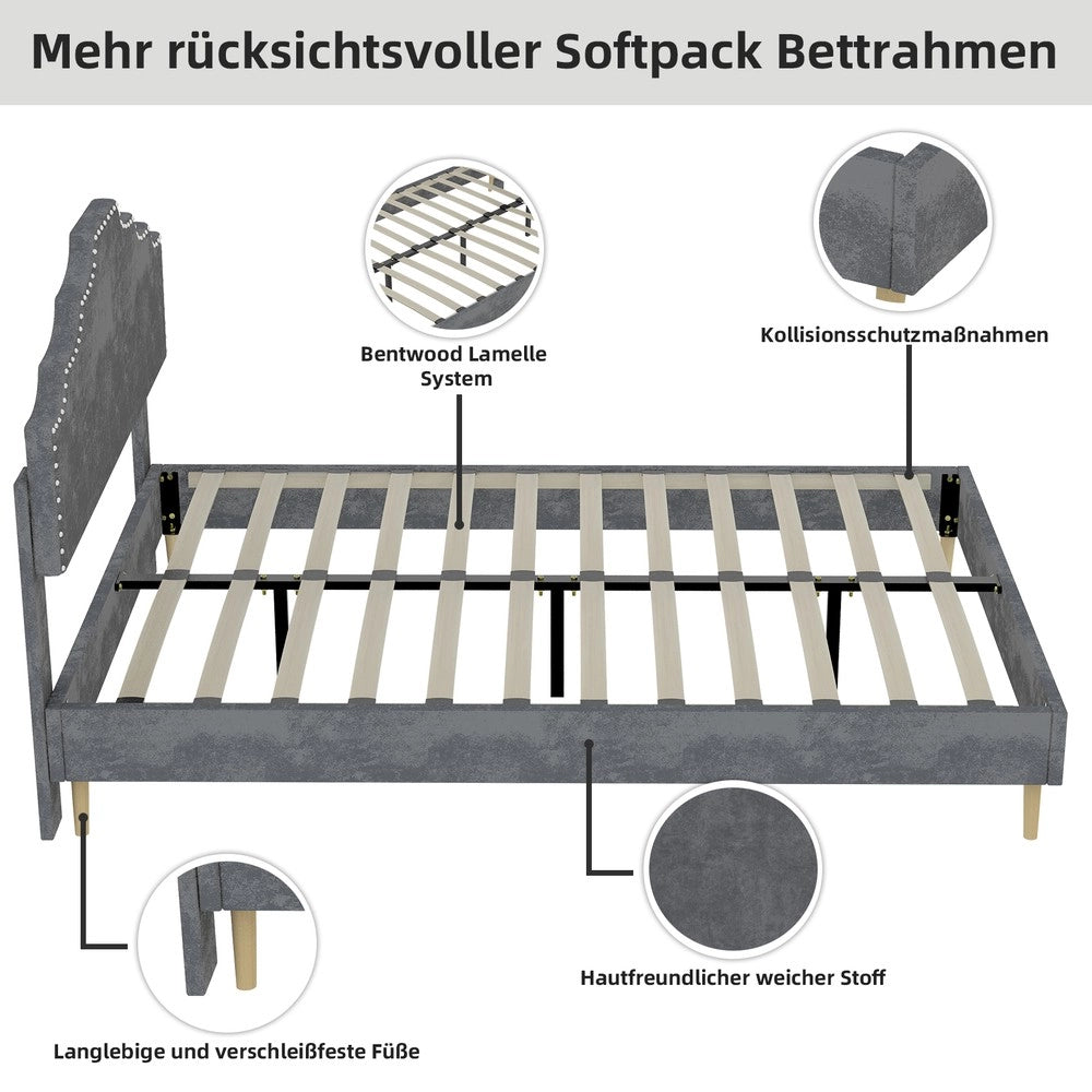 Letto Contenitore Imbottito ¨C Xylo ¨C Grigio 140x200