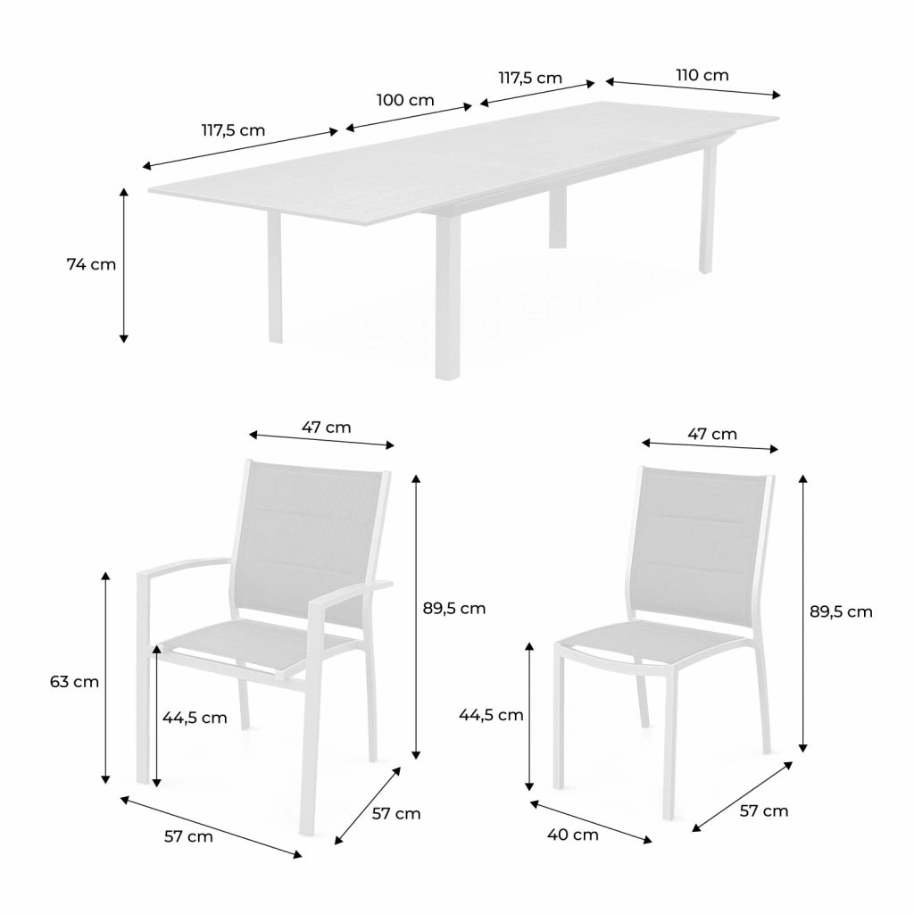 Set tavolo da giardino allungabile con 10 sedie, antracite