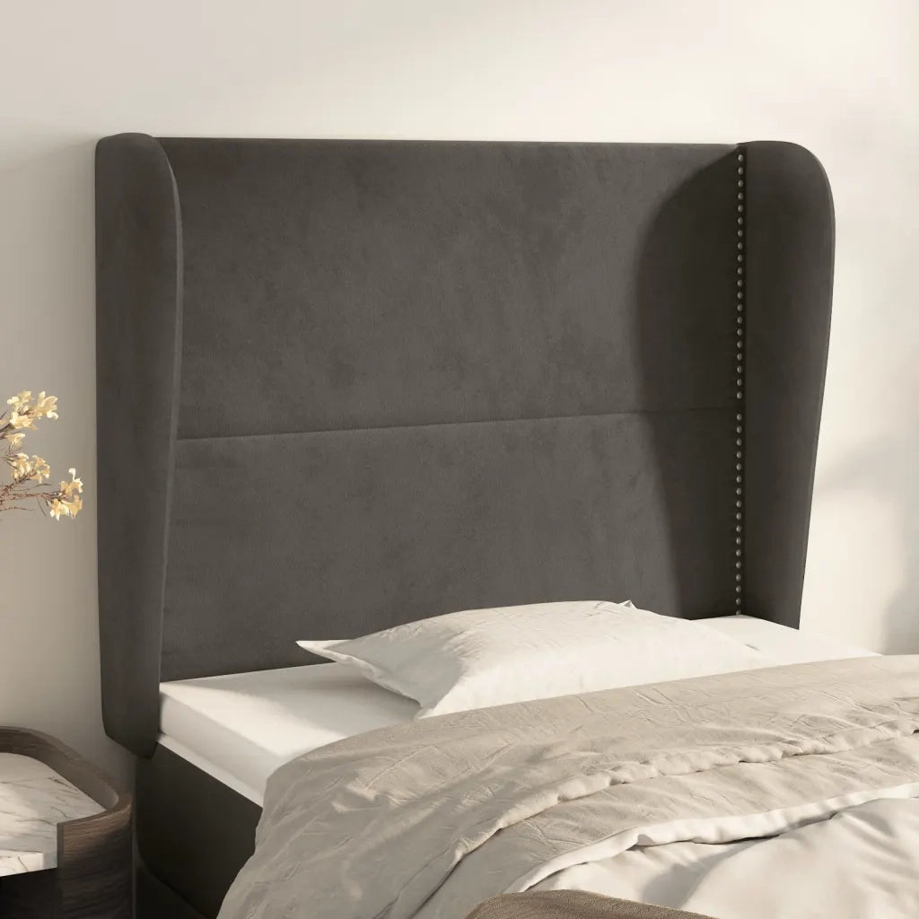 Testiera ad Orecchio-Testata con Orecchie Grigio Scuro 93x23x118/128 cm in Velluto 575630