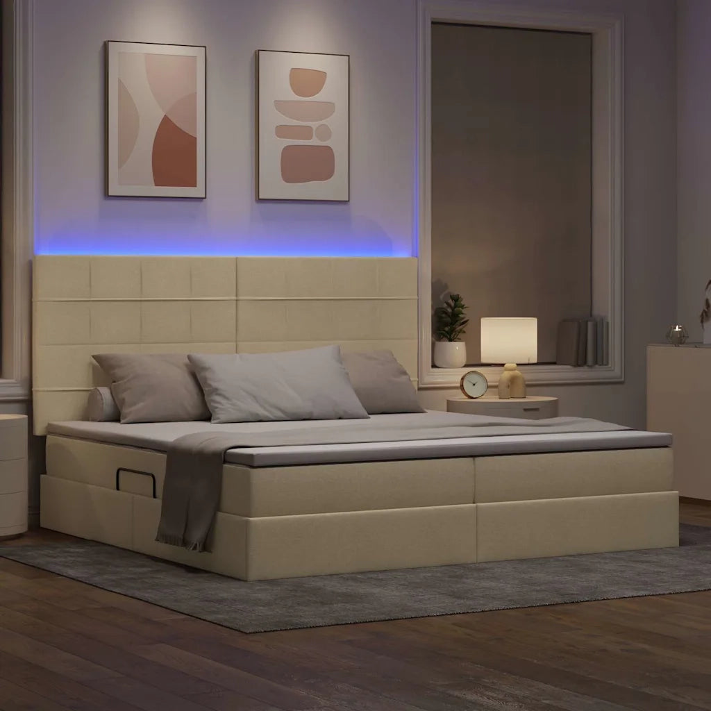 Letto con contenitore e LED Crema 200 x 200 cm Poliestere 3372442
