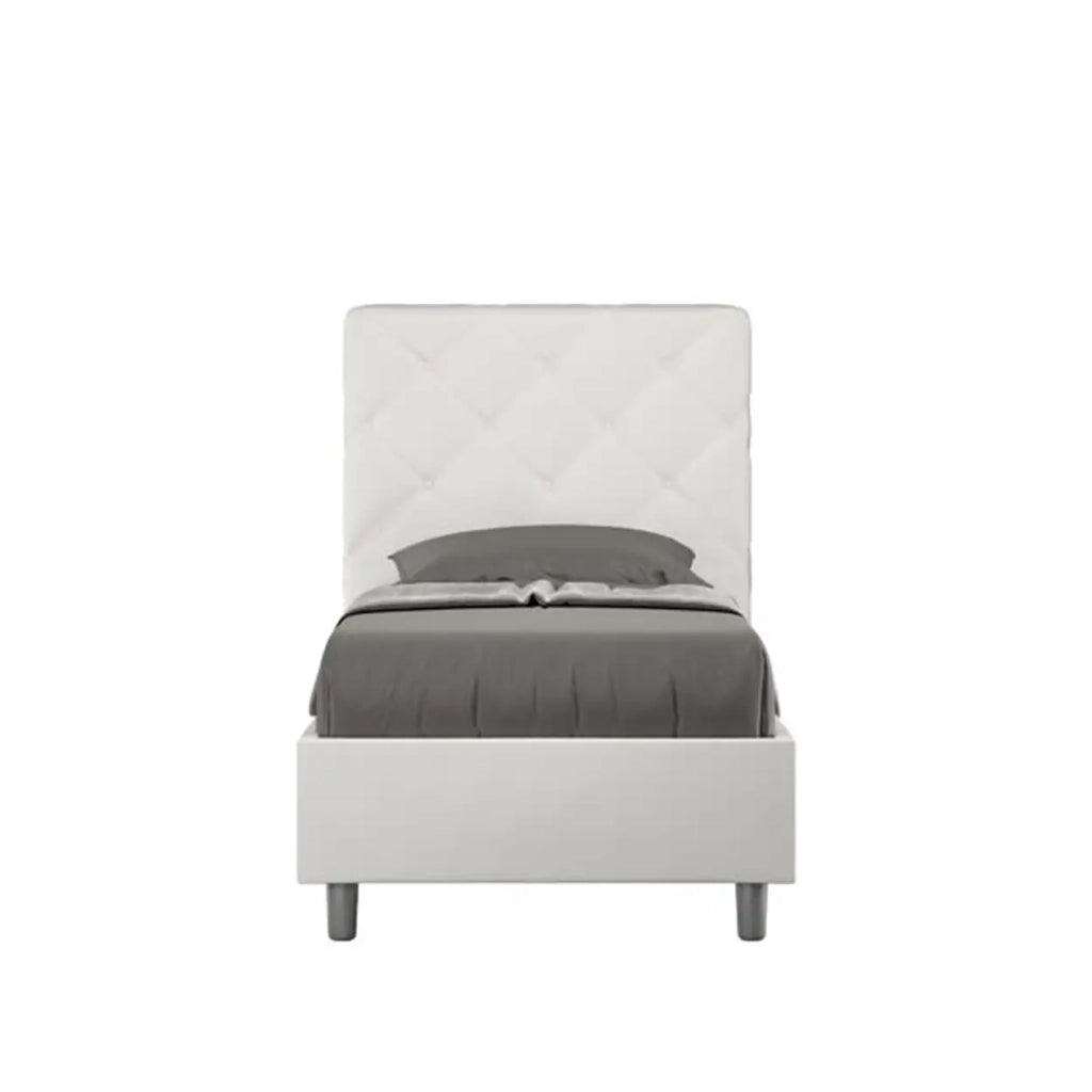 Letto singolo senza rete imbottito 90x210 similpelle bianco Priya
