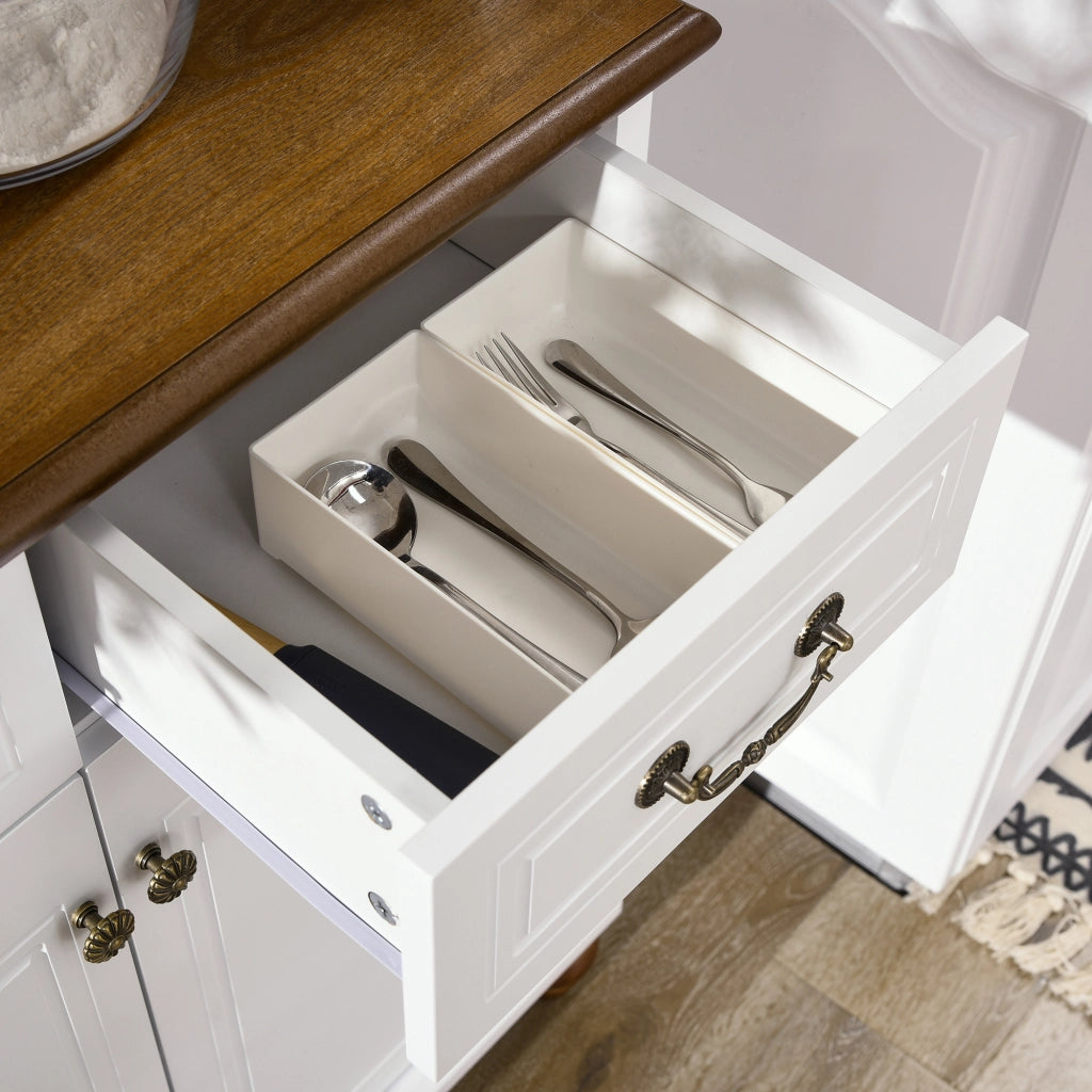 Buffet Cucina Classico con 2 Cassetti e 2 Ante ¨C zephmum ¨C Bianco e Marrone 76x38x182 cm