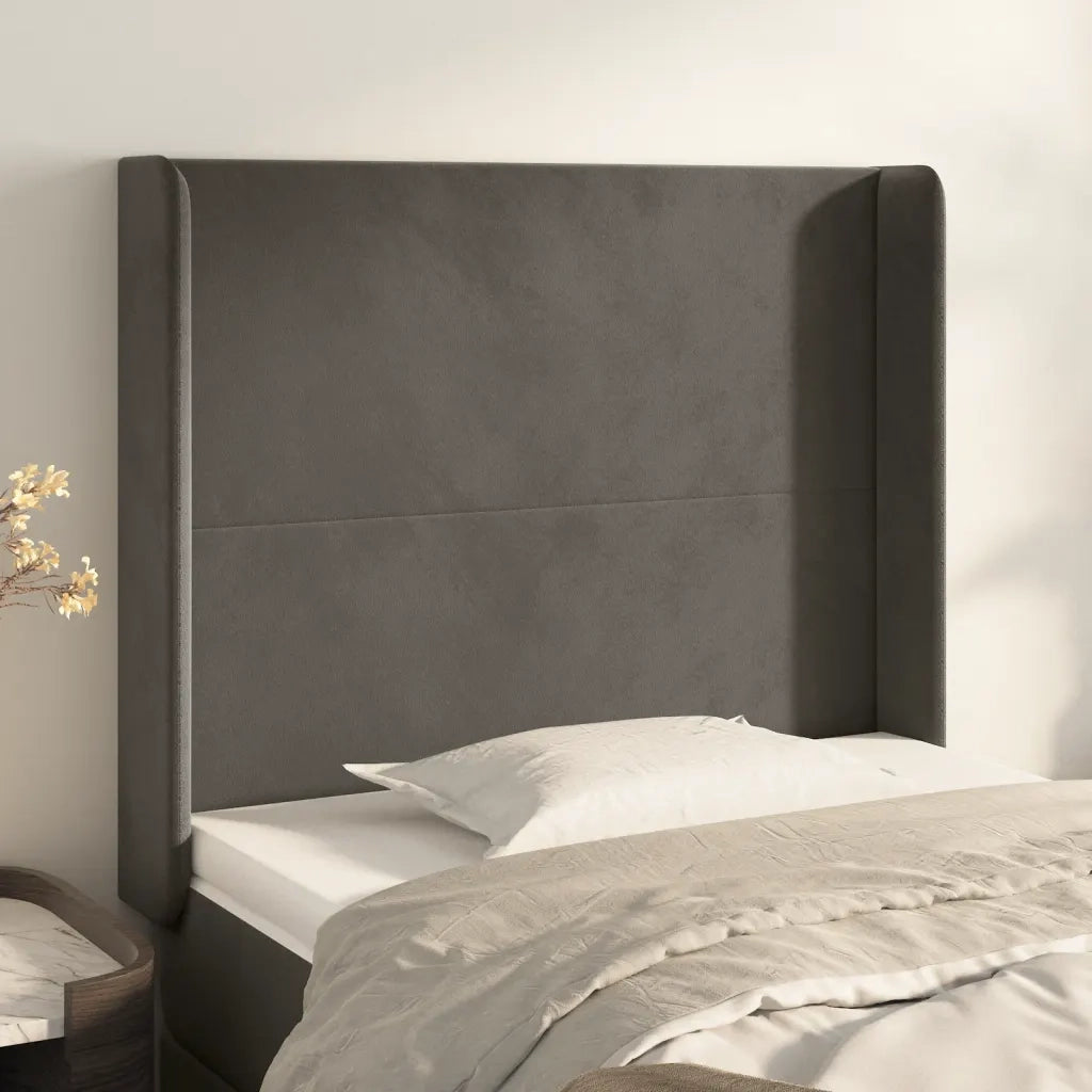 Testiera | Testata ad Orecchio Grigio Scuro 83x16x118/128 cm in Velluto