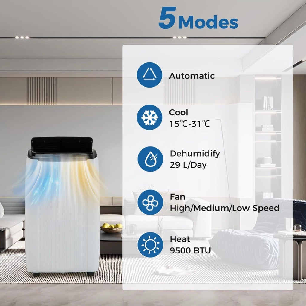 Condizionatore Portatile 12000 BTU, Climatizzatore 4 in 1 Raffreddamento & Deumidificazione & Ventilatore & Riscaldamento, 3 Modalità di Controllo, Timer 0-24H Risparmio Energetico (12000BTU)