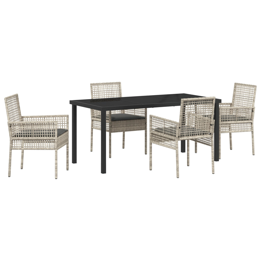 Set da pranzo giardino da 5 pezzi con cuscini grigio chiaro polyrattan