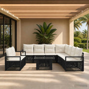 Set Divano da Giardino 10 pz Nero e Bianco Crema polyrattan 3437116