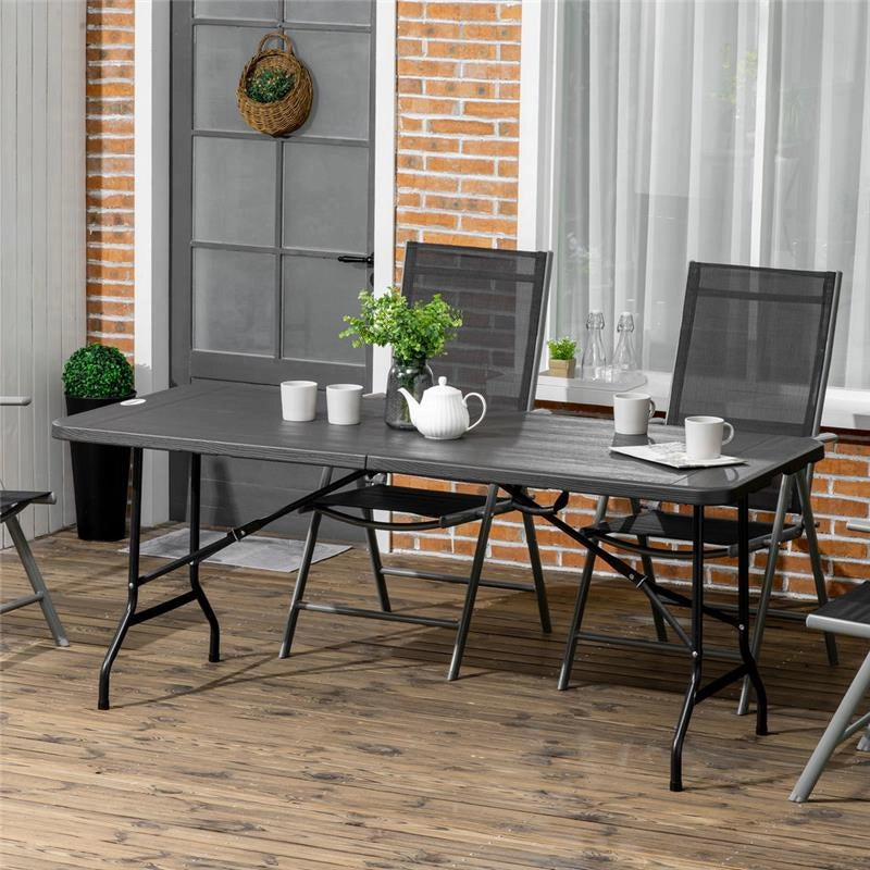 TAVOLO DA GIARDINO PIEGHEVOLE PER 6 PERSONE IN ACCIAIO E HDPE, 180X75.5X73CM, GRIGIO SCURO