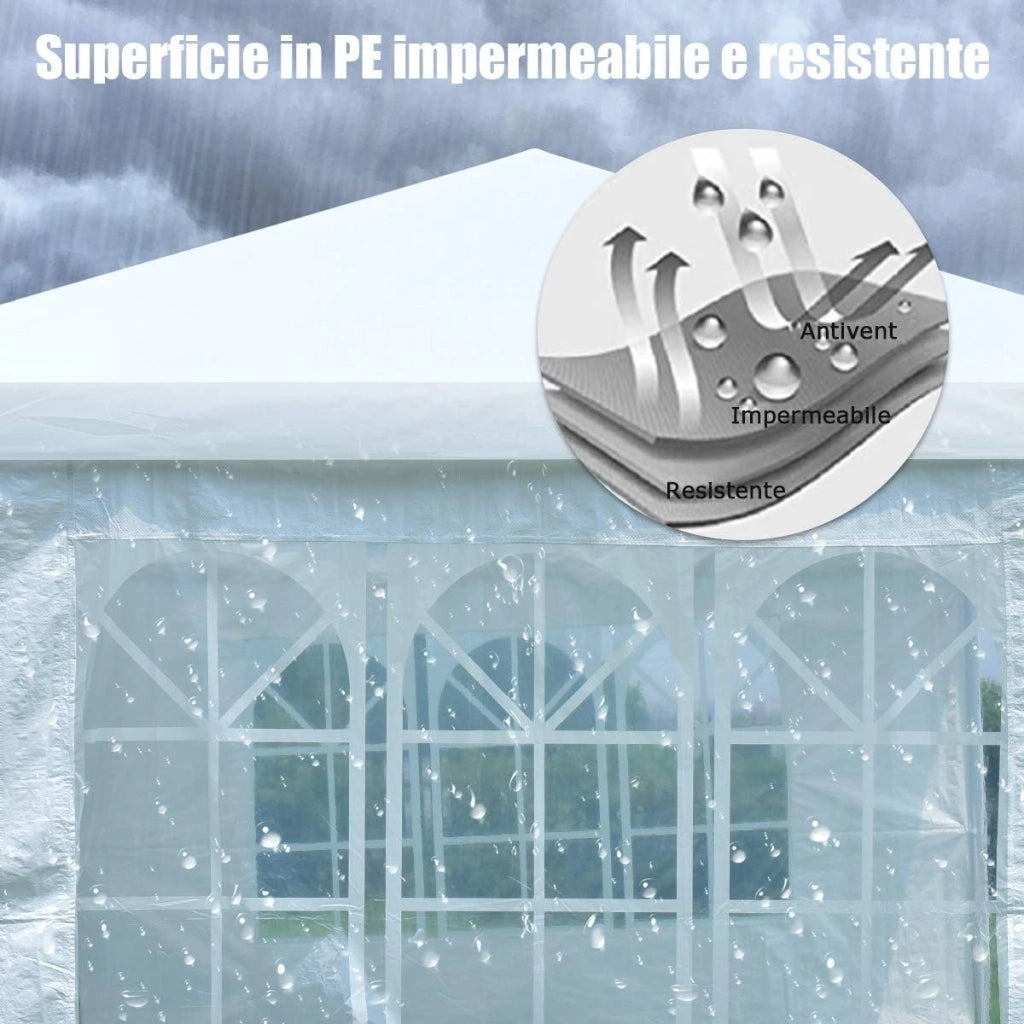 Gazebo da Giardino 3 x 6 m, Tendone per Feste con 4 Tende Laterali Rimovibili e 2 Porte con Cerniera, Con Borsa di Trasporto, Impermeabile Protezione UV