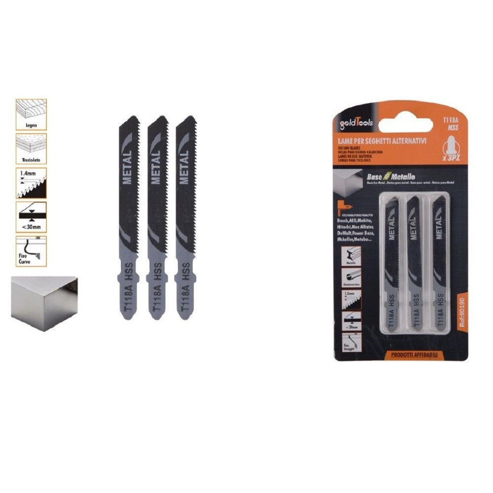Trade Shop - Set 3 Pz Lame Per Seghetto Alternativo T118a Hcs Lama Ricambi Per Metallo 90190 -