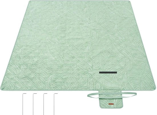Tenda da picnic, 200 x 200 cm, con 4 ancore, grande tenda da campeggio, per parco, giardino, spiaggia, impermeabile all'acqua, lavabile in lavatrice, pieghevole, verde menta con foglie di felce GCM010C02