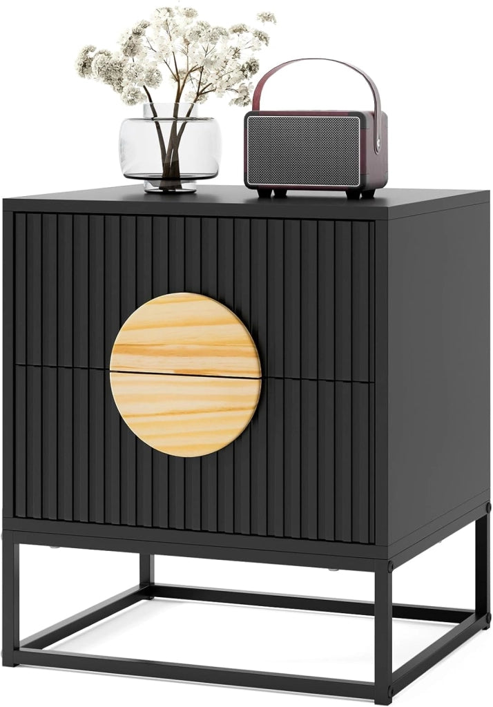 Comodino, tavolino con 2 cassetti, comodino in legno, comodino con telaio in metallo, console da notte, moderna, con vano portaoggetti, per soggiorno, camera da letto, 48 x 40 x 55 cm