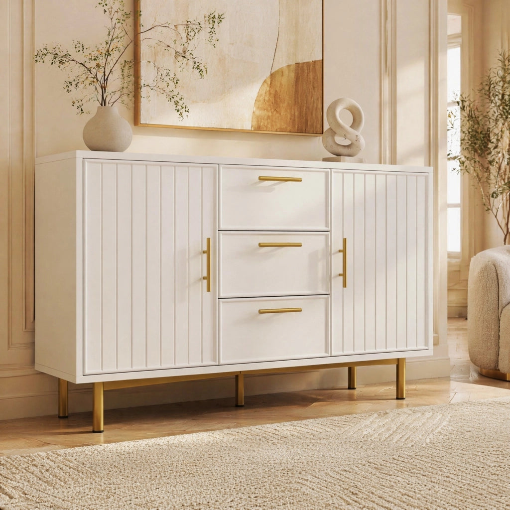 COMODA 2 ante e 3 cassetti 120x75x40 cm Bianco con ripiano regolabile
