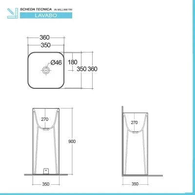 Lavabo freestanding squadrato Petit bianco in ceramica