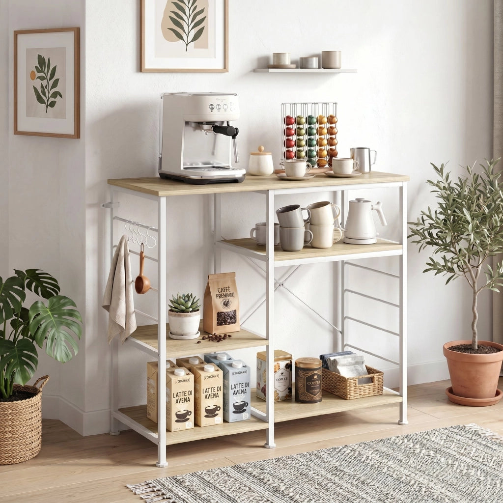 Scaffale Cucina con Ripiani in Legno e Metallo ¨C Zephmum ¨C Rovere, 90x39x83.5 cm