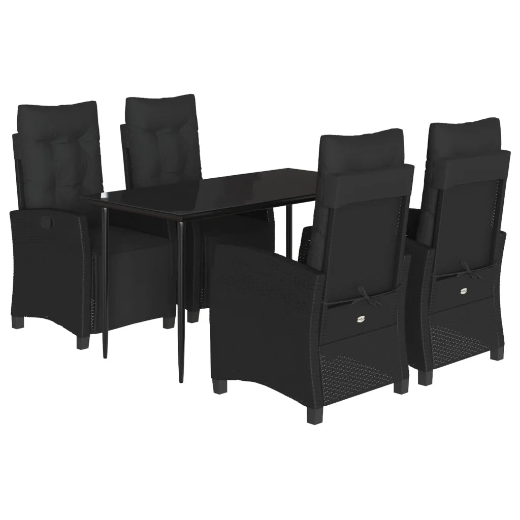 Set da Pranzo da Giardino 5 pz Nero con Cuscini in Polyrattan