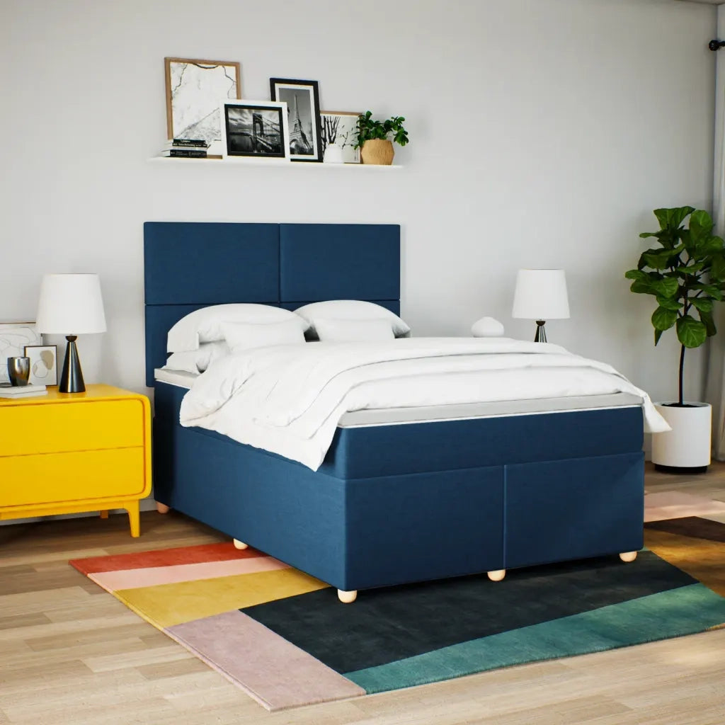Giroletto a Molle con Materasso Blu 140x200 cm in Tessuto