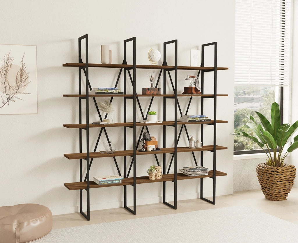 Libreria in legno "Beylerbeyi" - 160 x 26 x 160 cm - Noce canaletto