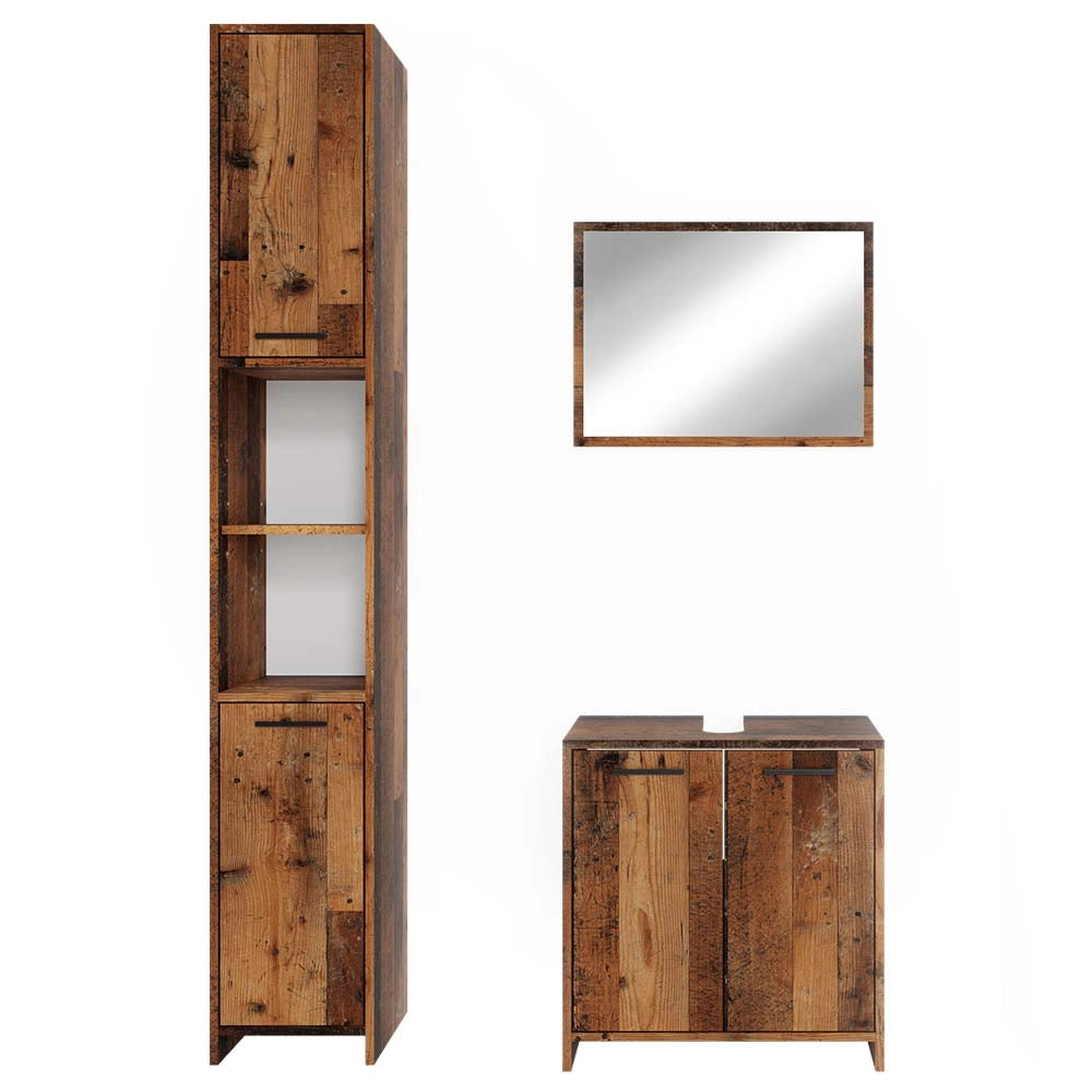 Vicco Set mobili bagno Rovere rustico 3 parti, con armadio alto