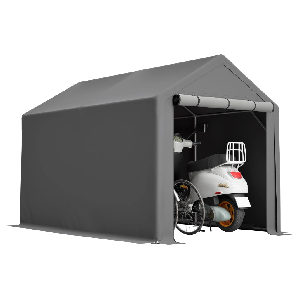 Tenda Garage da Giardino 296x190x200 cm Grigio Scuro con Telo PE 170 g/m² e Telaio in Acciaio Zincato