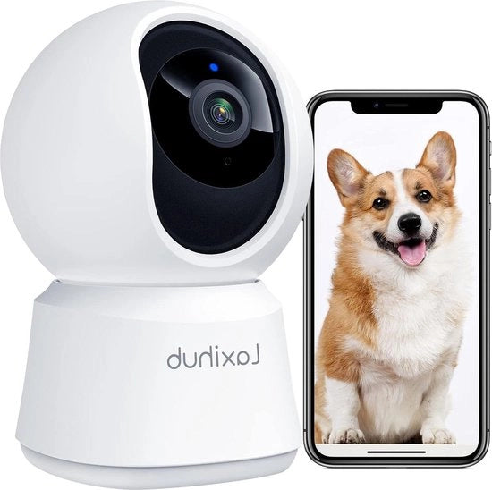 Camera di Sorveglianza a 360° di Copertura con Pan e Tilt per Interni - Risoluzione 1080p Full HD - Monitor per Bambini e Animali - App per Telefono - Visione Notturna - Comunicazione a Due Vie - Detezione del Suono di Movimento - Funziona con Alexa
