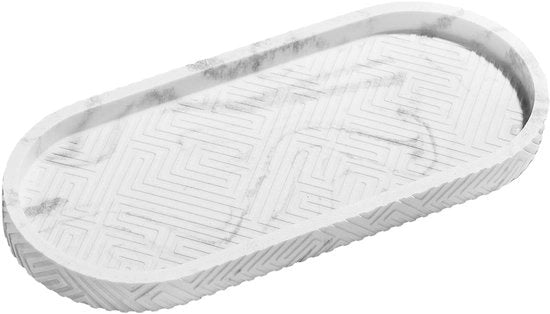 Organizzatore da bagno, 25,4 x 11,2 cm, lavello da profumi in resina, organizzatore da bagno per profumi, candele, sapone, piante, accessori da bagno, lavello da bagno in resina, bianco marmo.