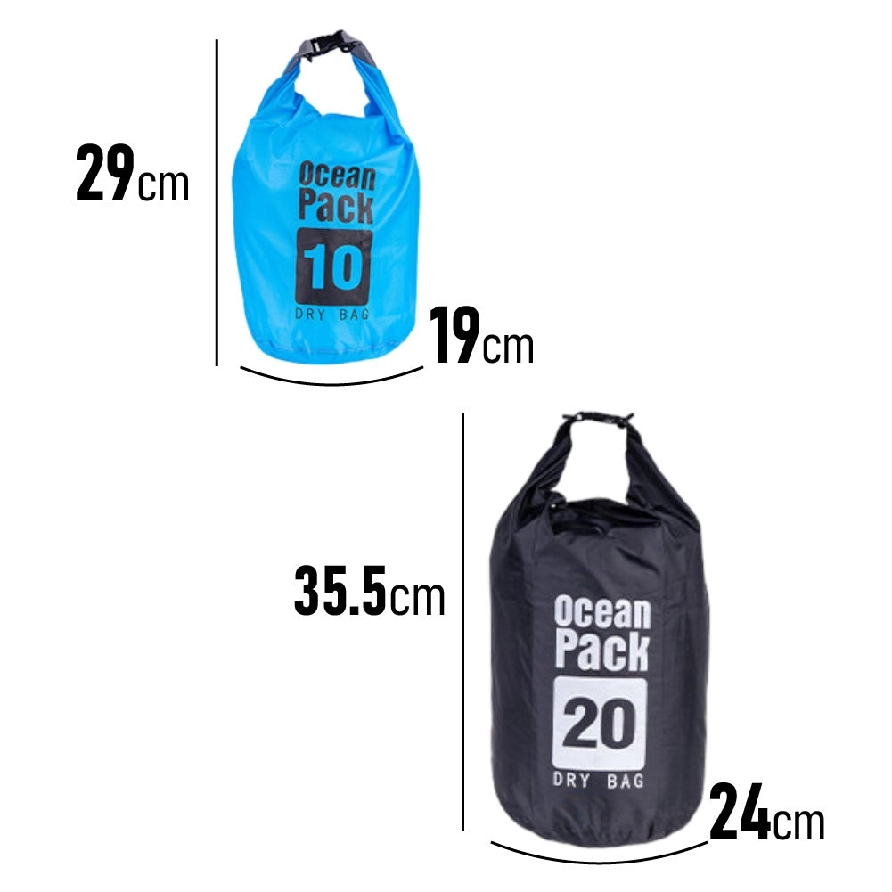 Kit 2pz Borsa Impermeabile 10LT+20LT, Sacca Impermeabile, Chiusura a rotolo
